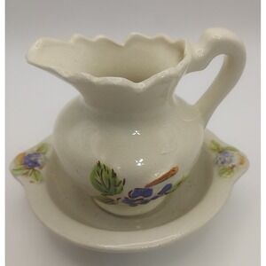 Vintage GNCO Quality Product Cream Floral‎ Pitcher & Wash Basin - Made in Japan